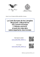La Carta Europea de les Llengües Regionals o Minoritàries del Consell d’Europa i l’idioma valencià