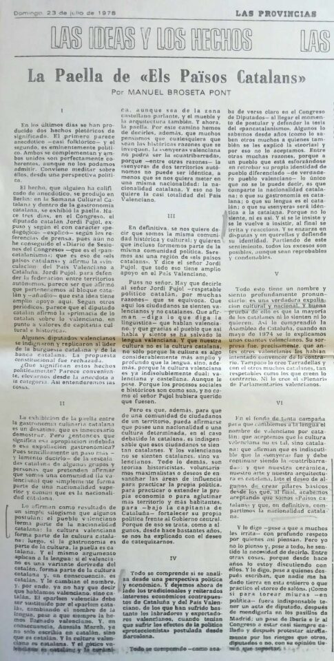 1978 07 23 LAS PROVINCIAS-Manuel Broseta - Las Paella de Els Paisos Catalans 1978 07 23 LAS PROVINCIAS-Manuel Broseta - Las Paella de Els Paisos Catalans