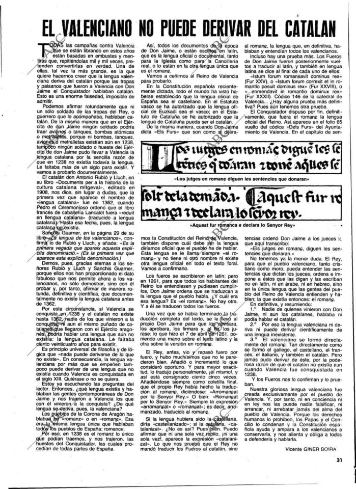 1980 06 10 ABC Vicente Giner Boria El Valenciano No Puede Derivar De Catalalán 1980 06 10 ABC Vicente Giner Boria El Valenciano No Puede Derivar De Catalalán