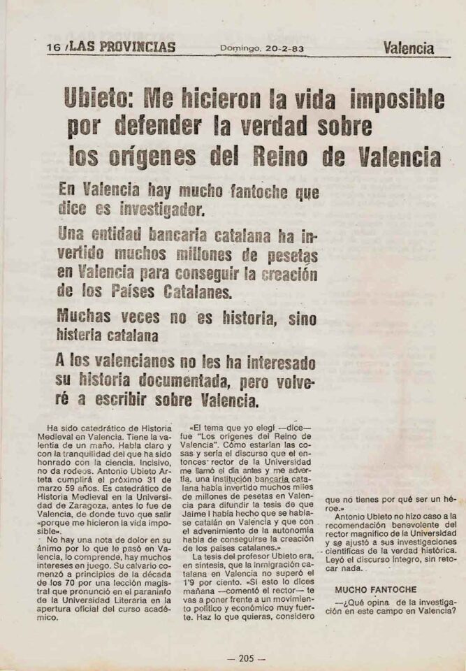 1983 02 20 LAS PROVINCIAS Antonio Ubieto Me Hicieron La Vida Imposible 1 1983 02 20 LAS PROVINCIAS Antonio Ubieto Me Hicieron La Vida Imposible 1