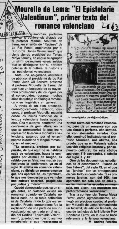 1990 02 28 LAS PROVINCIAS Mourelle De Lema El Primer Texto Del Romance Valenciano 1990 02 28 LAS PROVINCIAS Mourelle De Lema El Primer Texto Del Romance Valenciano
