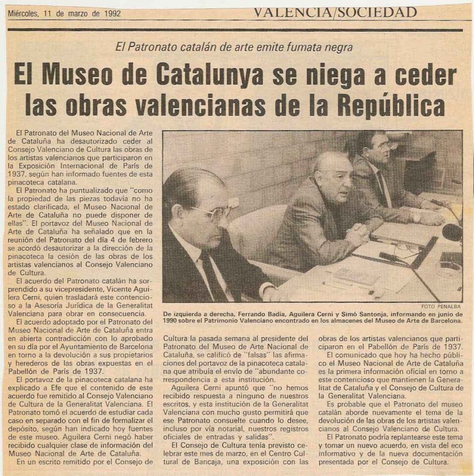 1992 03 11 Museu De Catalunya Se Niega A Ceder Obras Valencianas 1992 03 11 Museu De Catalunya Se Niega A Ceder Obras Valencianas