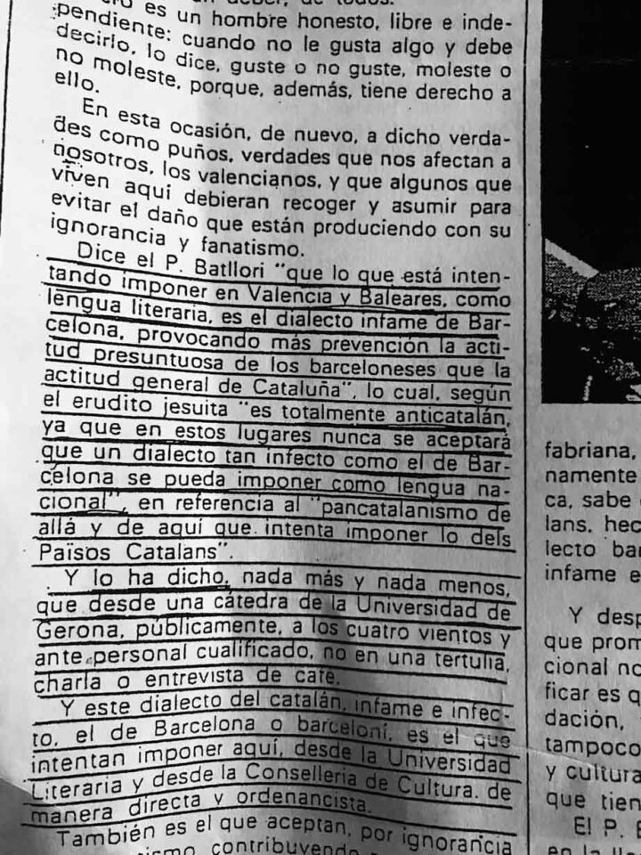 1992 11 02 LAS PROVINCIAS Padre Batllori Dialecto Infame Barceloní 2 1992 11 02 LAS PROVINCIAS Padre Batllori Dialecto Infame Barceloní 2