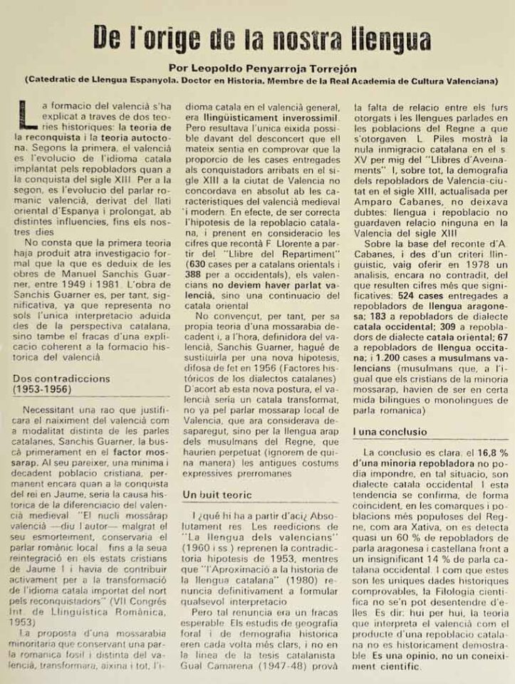 1995 11 19 - LAS PROVINCIAS - De l'orige de la nostra llengua 1995 11 19 - LAS PROVINCIAS - De l'orige de la nostra llengua