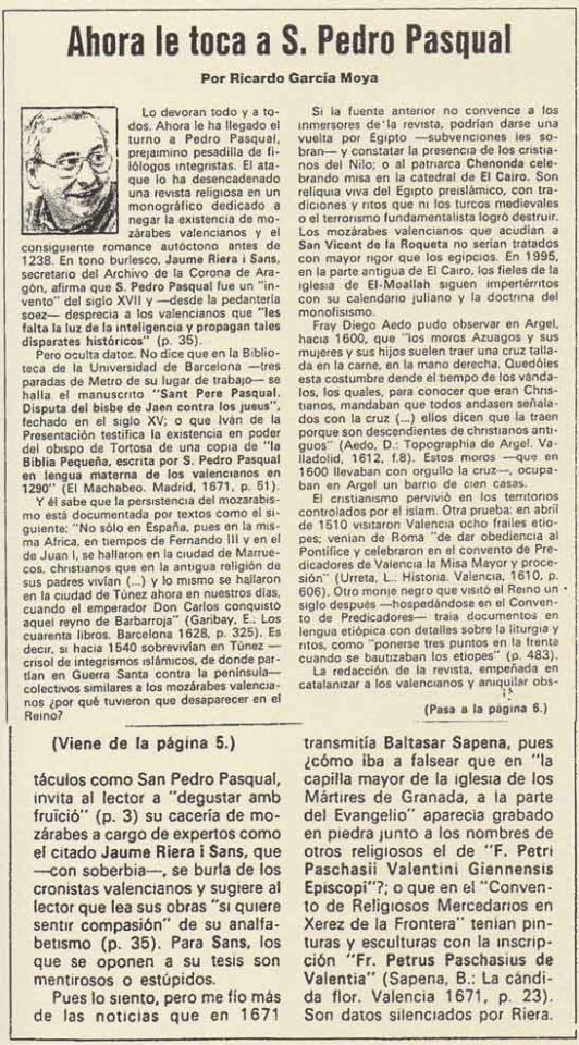 1995 12 20 - LAS PROVINCIAS - Ricardo Garcia Moya - Ahora le toca a S. Pedro Pasqual 1995 12 20 - LAS PROVINCIAS - Ricardo Garcia Moya - Ahora le toca a S. Pedro Pasqual