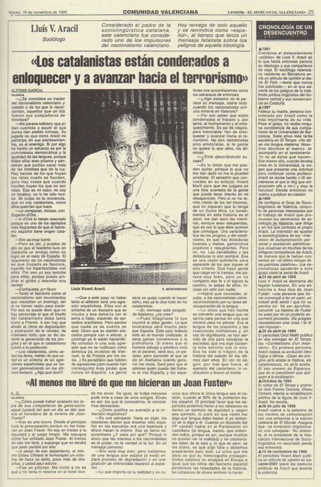 1996 11 19 - LEVANTE - Catalanistas condenados a enloquecer y a avanzar hacia el terrorismo 1996 11 19 - LEVANTE - Catalanistas condenados a enloquecer y a avanzar hacia el terrorismo