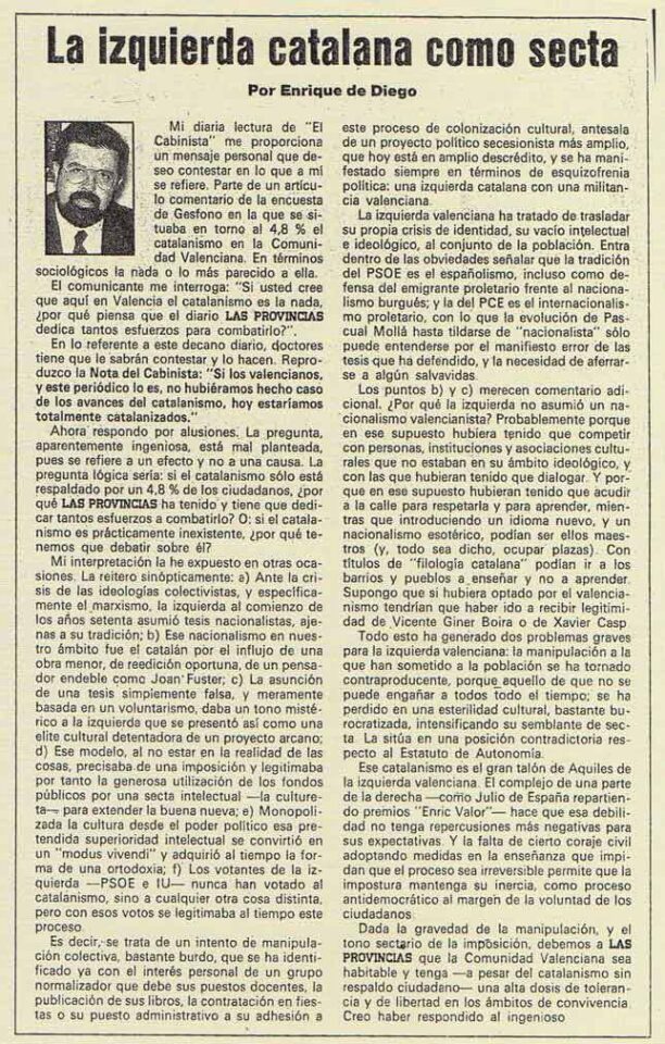 1997 04 10 - LAS PROVINCIAS - La izquierda catalana como secta 1997 04 10 - LAS PROVINCIAS - La izquierda catalana como secta