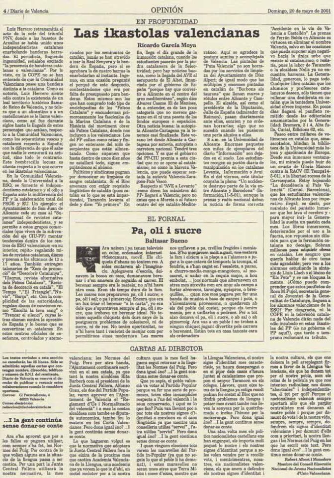 2001 05 20 - DIARIO DE VALENCIA - Ricardo Garcia Moya - Las ikastolas valencianas 2001 05 20 - DIARIO DE VALENCIA - Ricardo Garcia Moya - Las ikastolas valencianas