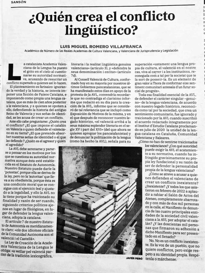 2023 09 03 LAS PROVINCIAS Quien Crea El Conflicto Lingüístico Romero Villafranca 2023 09 03 LAS PROVINCIAS Quien Crea El Conflicto Lingüístico Romero Villafranca